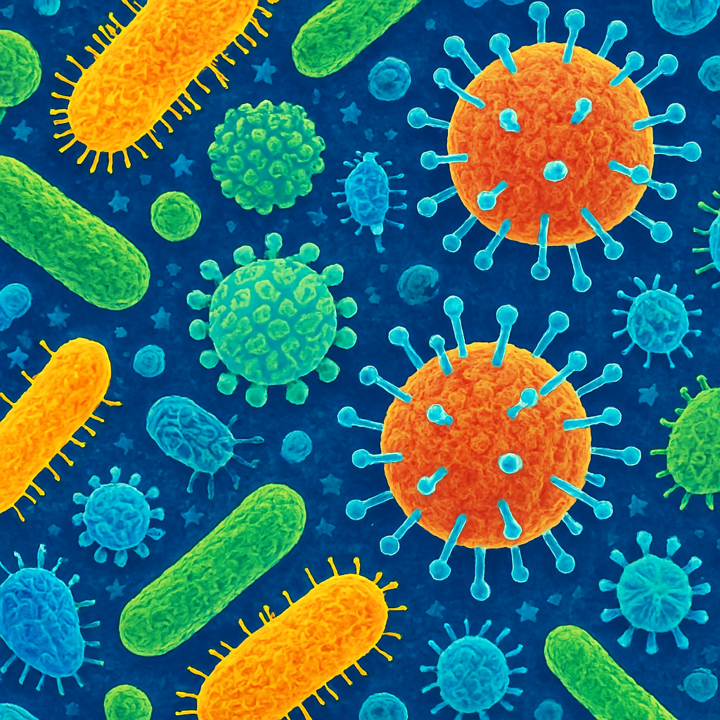 Microscopic visualization of bacteria and viruses that can cause pneumonia infections.